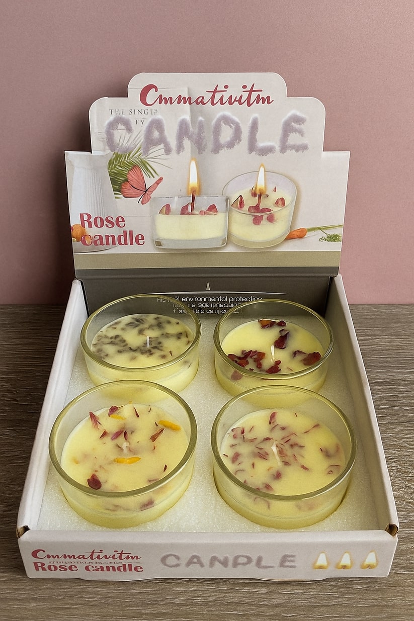 Set of 4 Scented Rose Candles in Glass Cups